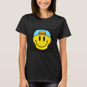 Yellow Smile Face Cute Checkered Peace Smiling Hap T-Shirt
