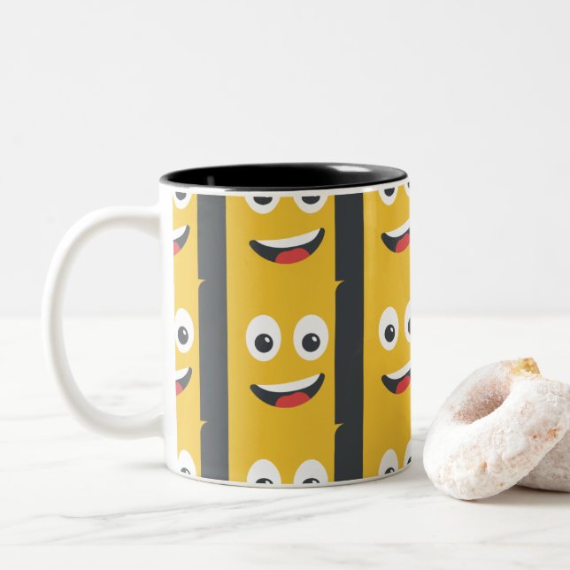 yellow smile face emoji Two-Tone coffee mug (With Donut)