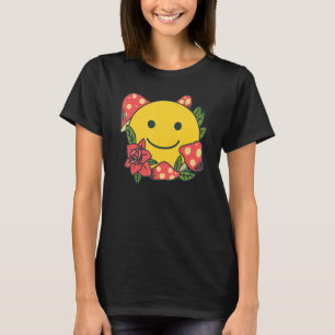 Yellow Smile Smiling Face Cute Mushroom Rose Flo T-Shirt