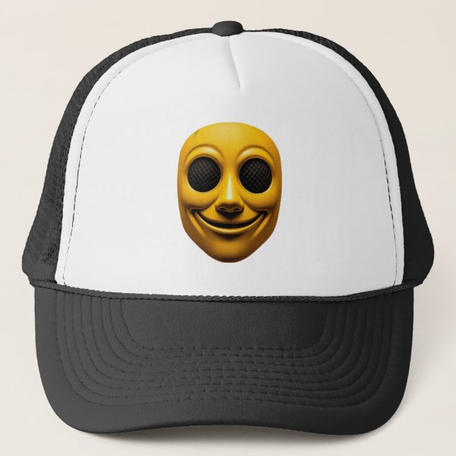 Yellow Smiling Mask Trucker Hat (Front)