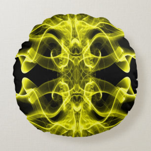 Yellow Smoke Symmetrical Minimalist Black Round Pillow