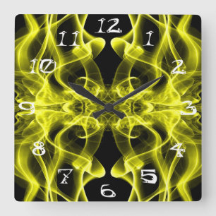Yellow Smoke Symmetrical Minimalist Black Square Wall Clock