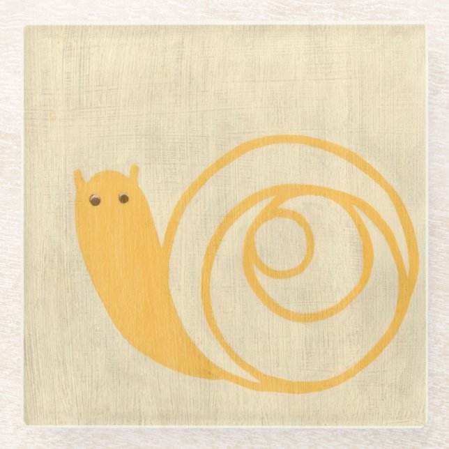 Yellow Snail on Cream Background Glass Coaster (Front)