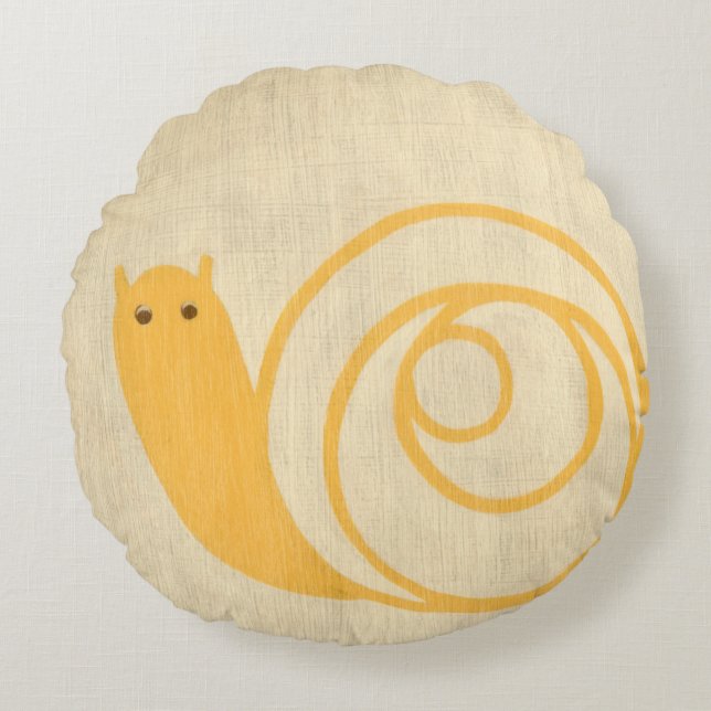 Yellow Snail on Cream Background Round Pillow (Front)