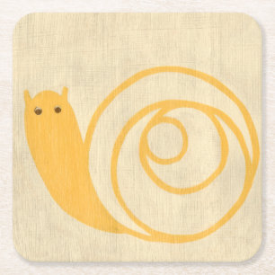 Yellow Snail on Cream Background Square Paper Coaster