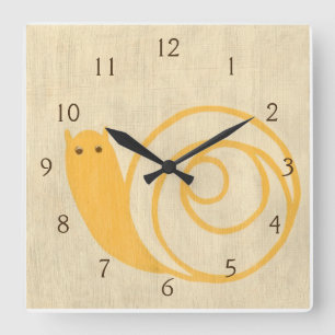Yellow Snail on Cream Background Square Wall Clock