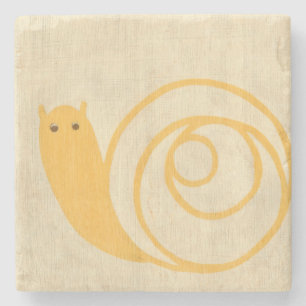 Yellow Snail on Cream Background Stone Coaster