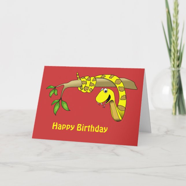 Yellow Snake in a Tree Reptile Birthday Blank Card (Front)