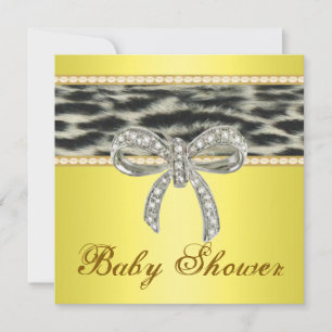 Yellow Snow Leopard Diamond Bow Baby Shower Invite