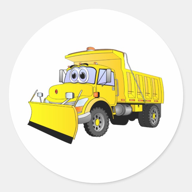 Yellow Snow Plow Cartoon Classic Round Sticker (Front)