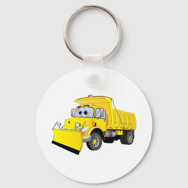 Yellow Snow Plow Cartoon Keychain (Front)