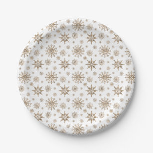 Yellow Snowflake Pattern On White Paper Plate