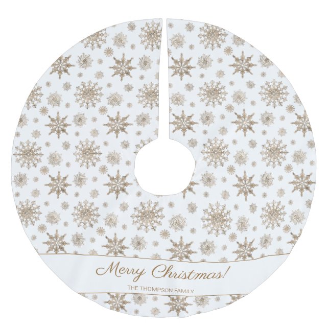 Yellow Snowflakes And Custom Family Name Christmas Brushed Polyester Tree Skirt (Front)