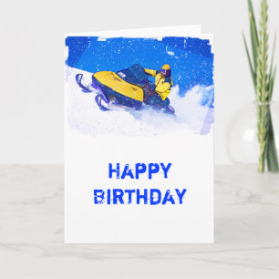 Yellow Snowmobile in Blizzard Card