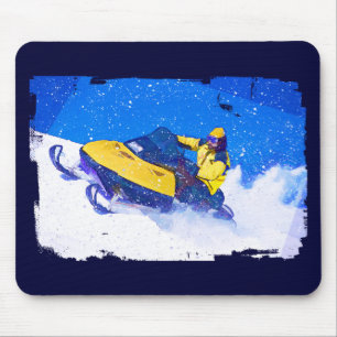 Yellow Snowmobile in Blizzard Mouse Pad