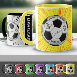 Yellow Soccer Ball Custom Age Name Birthday  Mug