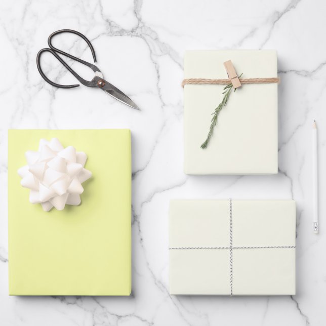 Yellow Soft Pale White Pastel Solid Colour Wrapping Paper Sheet (Front)