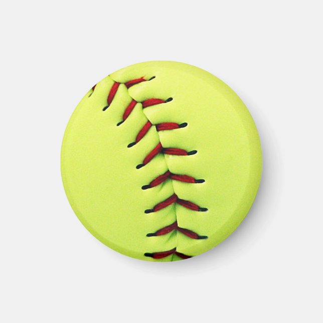 Yellow softball ball magnet (Front)