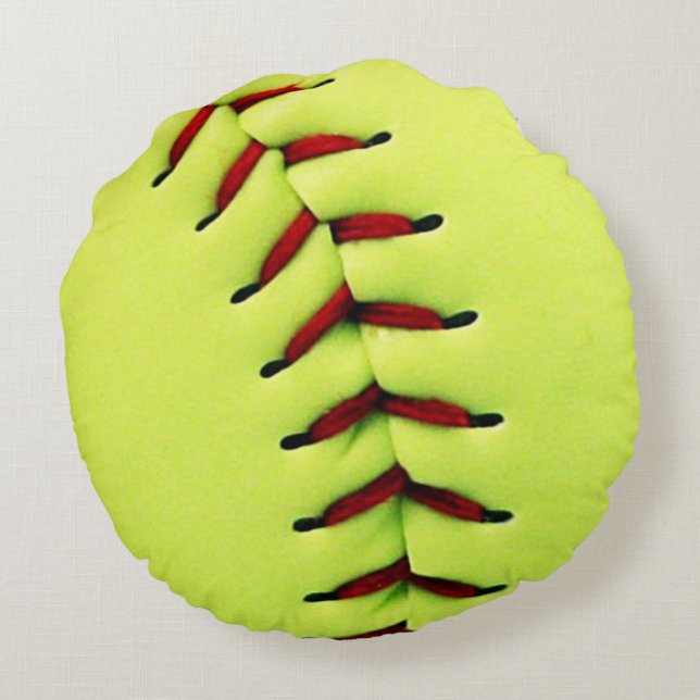Yellow softball ball round pillow (Back)