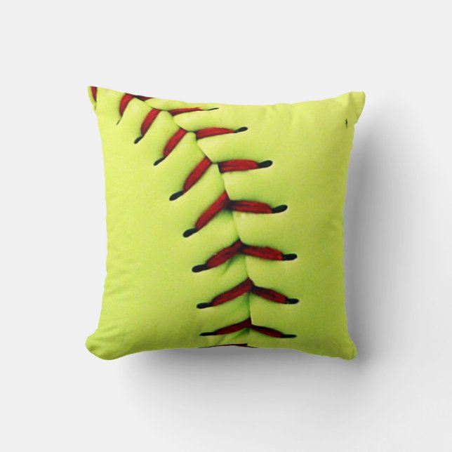 Yellow softball ball throw pillow (Front)
