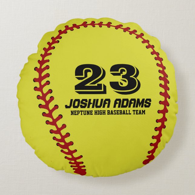 Yellow Softball Games Sports Team Round Pillows (Front)