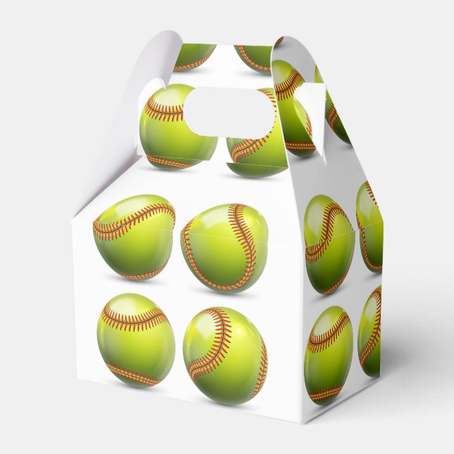 Yellow Softball Theme Birthday Party  Favor Box (Front Side)