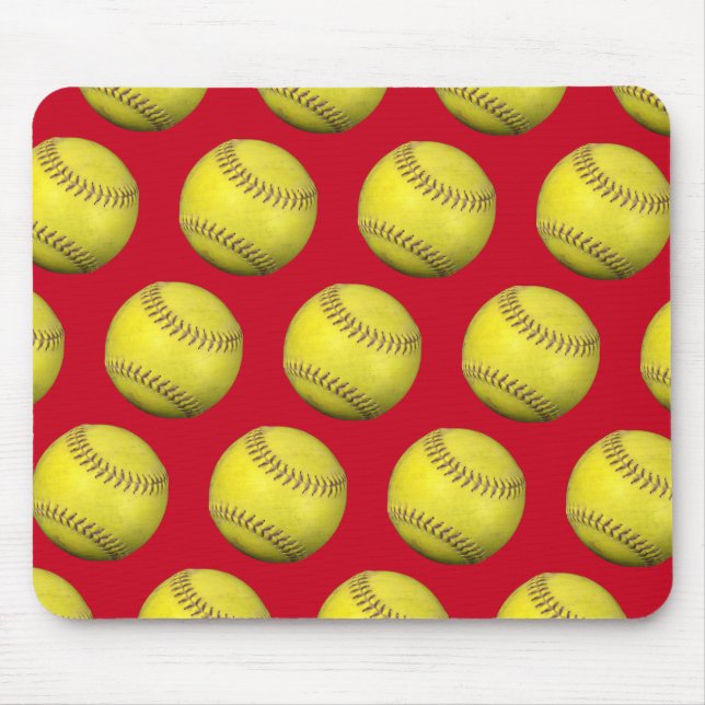 Yellow Softballs on Red Mouse Pad (Front)