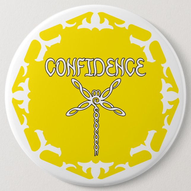 Yellow Solar Plexus Chakra Dragonfly White BG 6 Inch Round Button (Front)