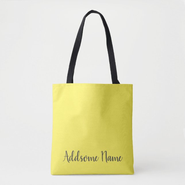Yellow Solid Colour Basic Black Monogram Tote Bag (Front)