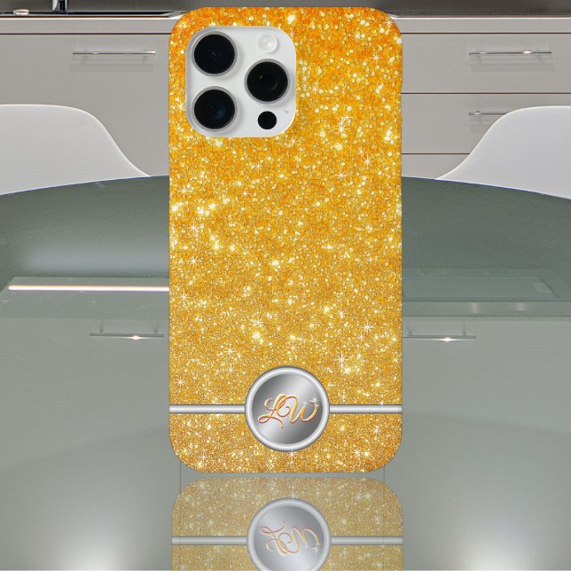 Yellow sparkling glitter monogram phone case (Creator Uploaded)