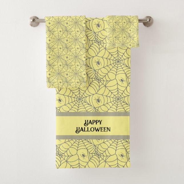 Yellow Spider Web Halloween  Bath Towel Set (Insitu)