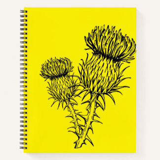 Yellow Spiral Notebook with Scottish Thistle