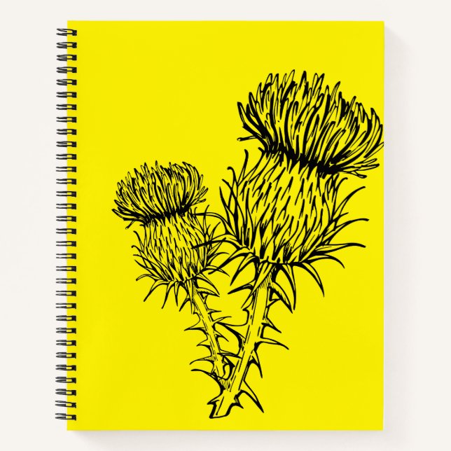 Yellow Spiral Notebook with Scottish Thistle (Front)