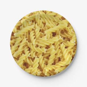 Yellow spiral pasta pattern paper plate