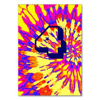 Yellow Spiral Tie Dye Wedding Table Four Table Number