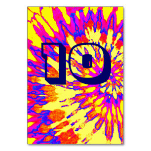 Yellow Spiral Tie Dye Wedding Table Ten Number