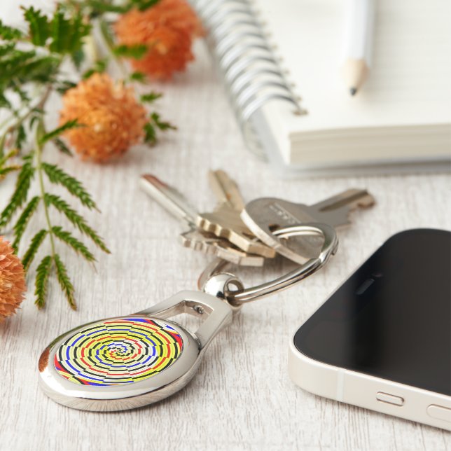 Yellow Spirals by Kenneth Yoncich Keychain (Side)