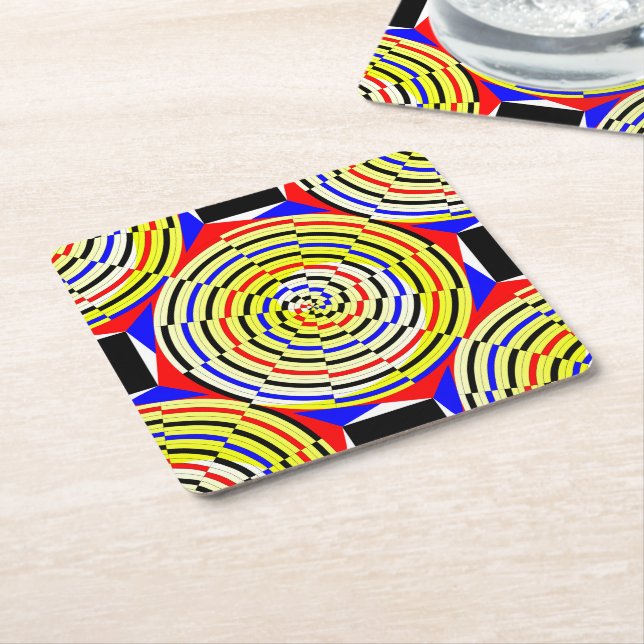 Yellow Spirals by Kenneth Yoncich Square Paper Coaster (Angled)