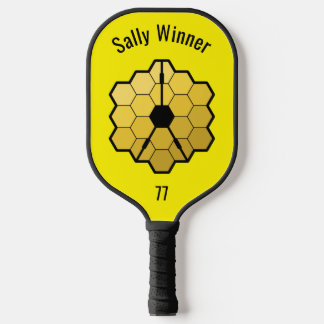 Yellow Sports Funny Space Telescope Text Template Pickleball Paddle