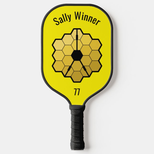 Yellow Sports Funny Space Telescope Text Template Pickleball Paddle (Front)