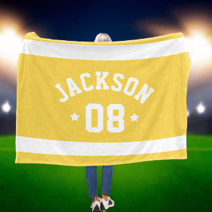 Yellow Sports Jersey Name and Number Fleece Blanket