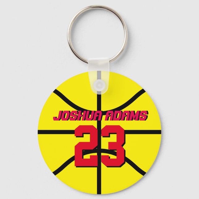Yellow Sports Team Athletes Basketball Keychain (Front)
