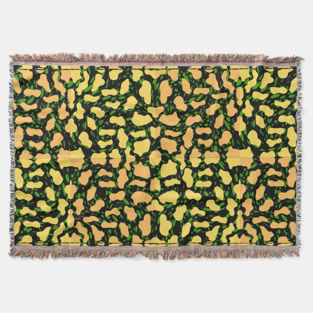 Yellow Spot Pattern.YO01.Black BG Throw Blanket (Front)