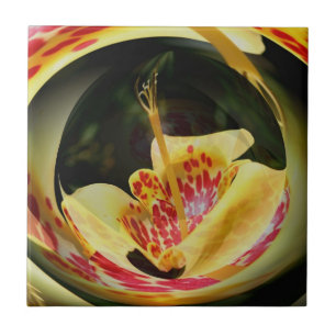 Yellow Spotted Lily Floral Abstract Art Tile