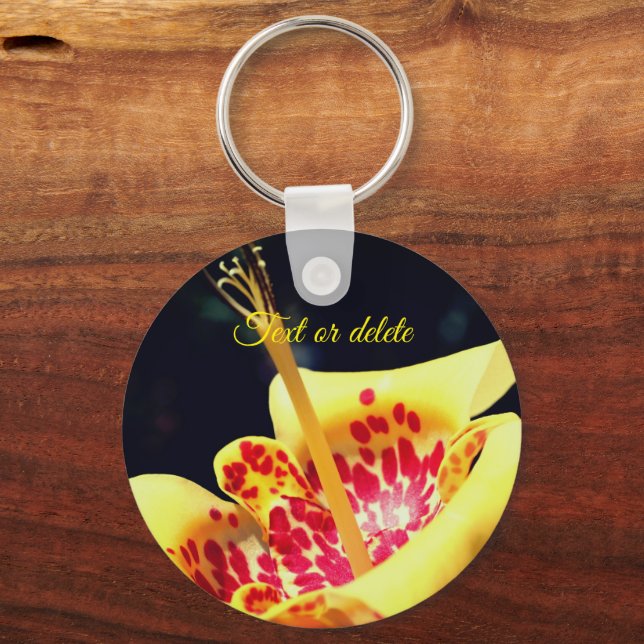Yellow Spotted Lily Flower Personalized Keychain (Front)