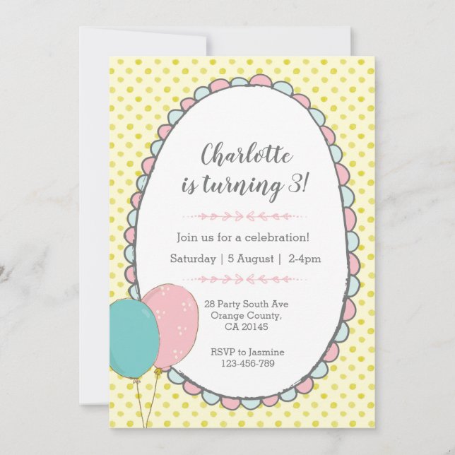 Yellow spotty vintage Birthday Invitation (Front)