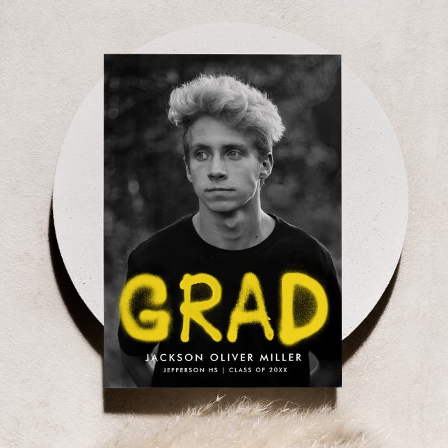 Yellow Spray Paint Typography Photo Graduation Announcement (Creator Uploaded)