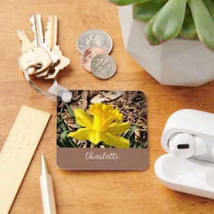 Yellow Spring Daffodil in the Garden Custom Name   Keychain