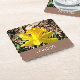 Yellow Spring Daffodil in the Garden Custom Name Paper Coaster