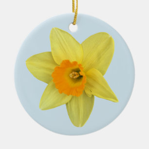 Yellow Spring Daffodil on Pale Blue Ceramic Ornament